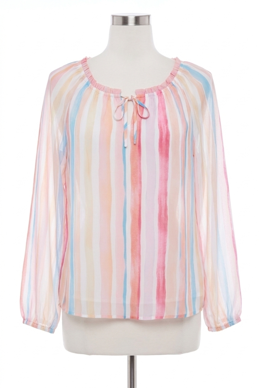 NEW CHARLIE B stripes chiffon blouse in pink /blue